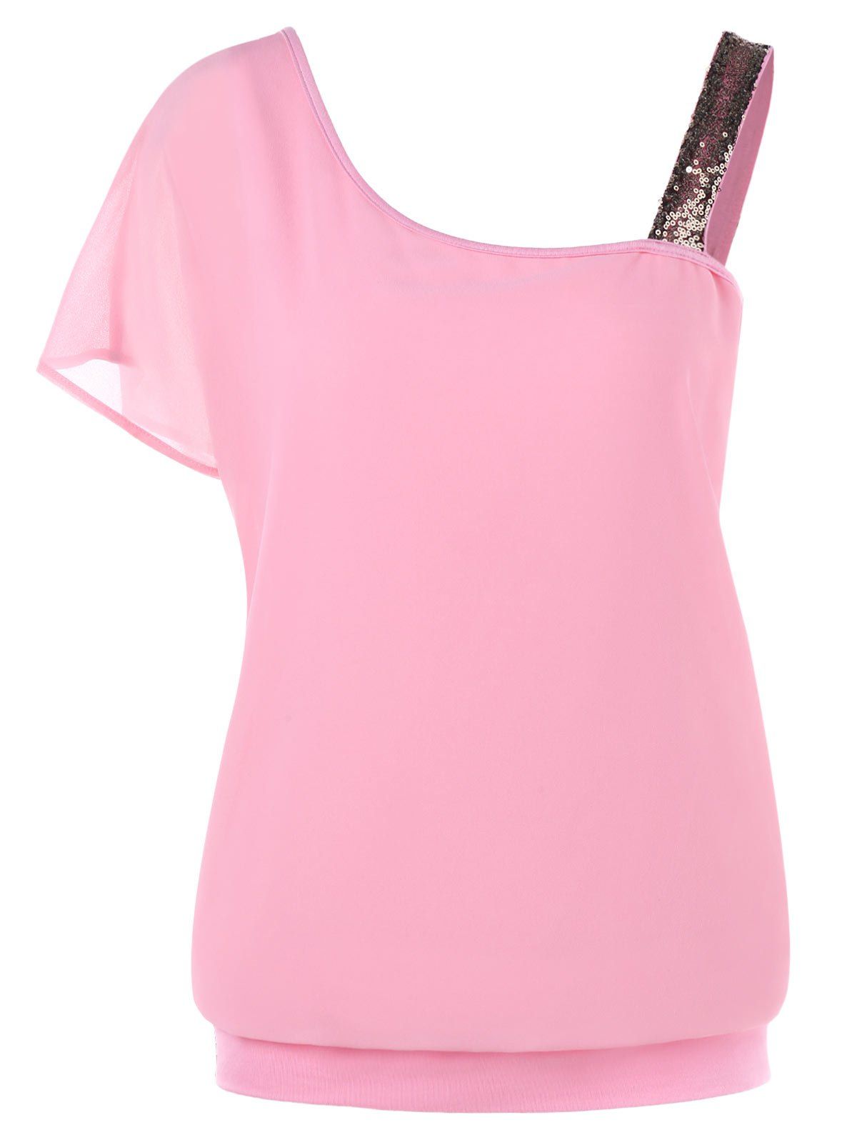 

Chiffon Overlay Blouson Blouse with Sequins, Pink