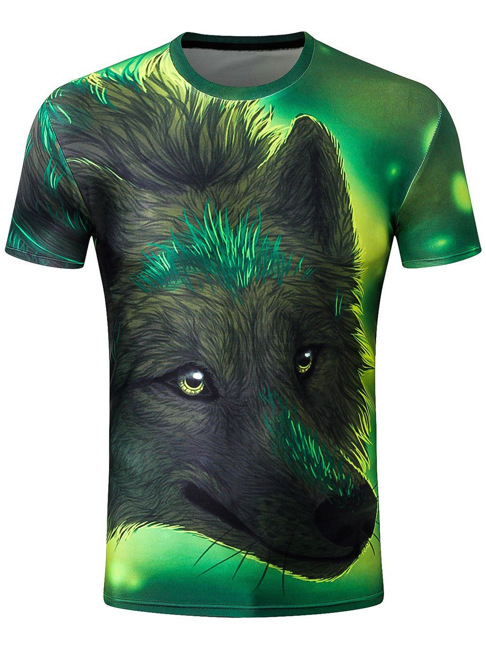 

3D Wolf Head Print Crew Neck T-shirt, Spring green