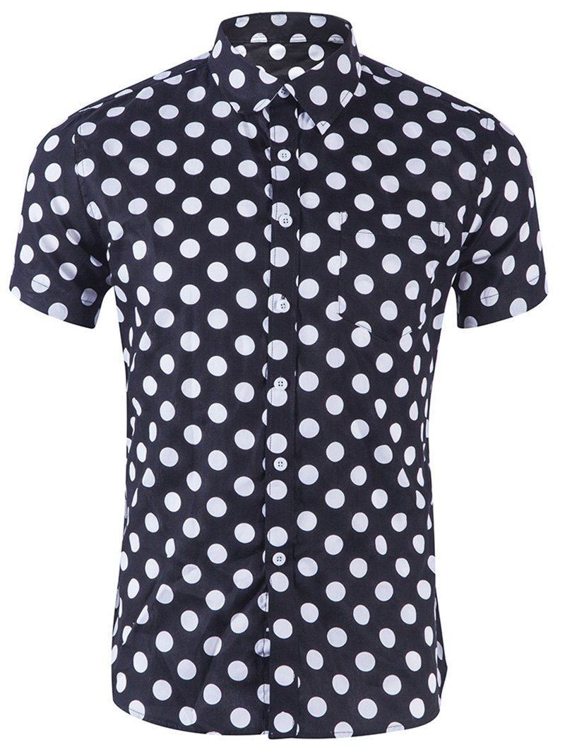 

Spot Print Turn Down Collar Shirt, Black