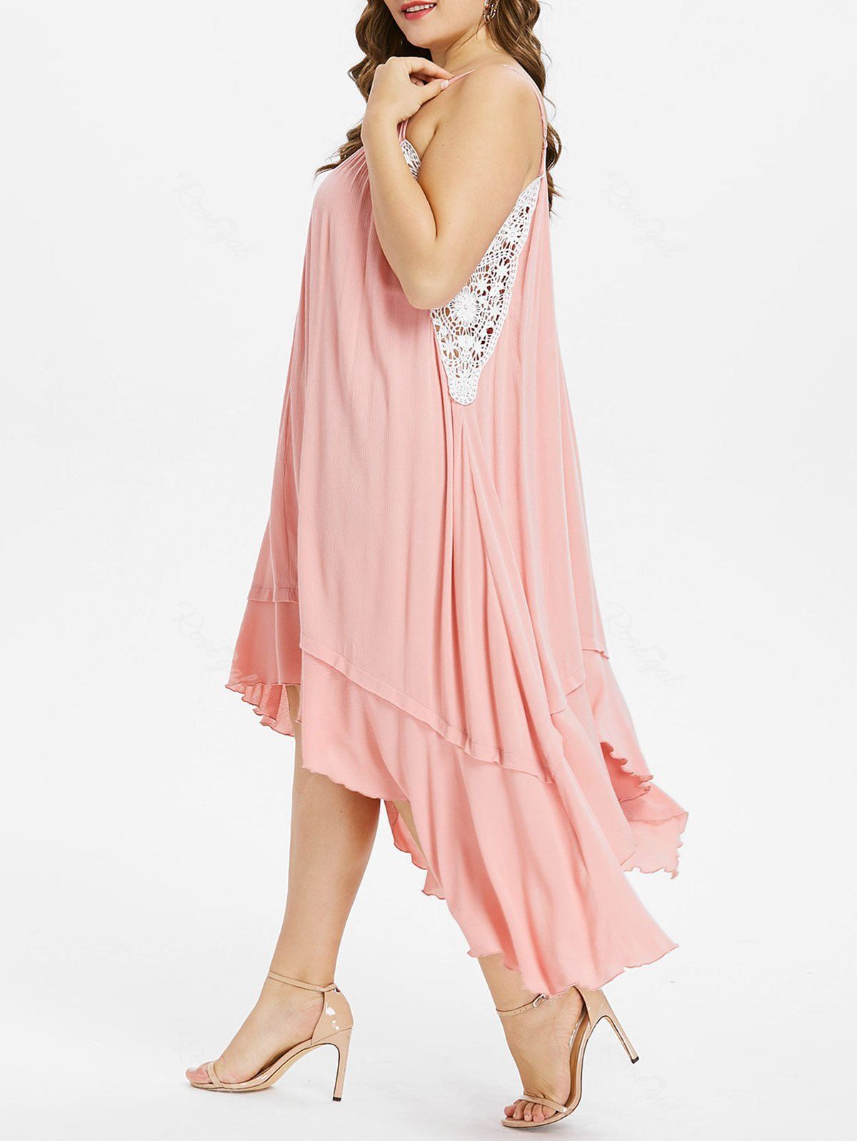 

Plus Size Handkechief Hem Maxi Slip Dress, Light pink