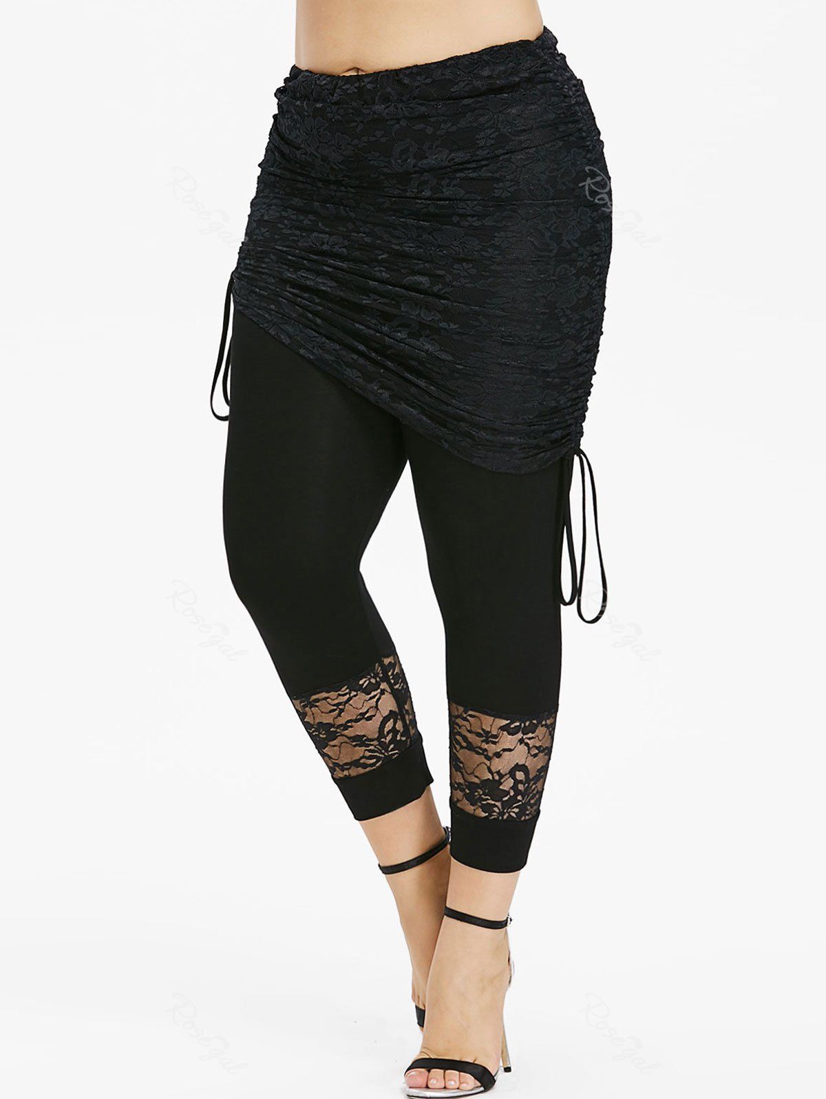 

Plus Size Cinched Ties Skirted Ninth Leggings, Black