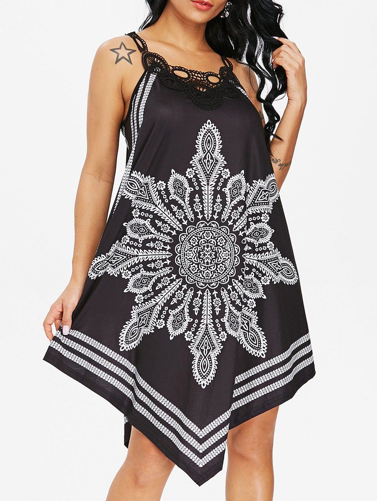 

Tribal Print Sleeveless Dress, Black