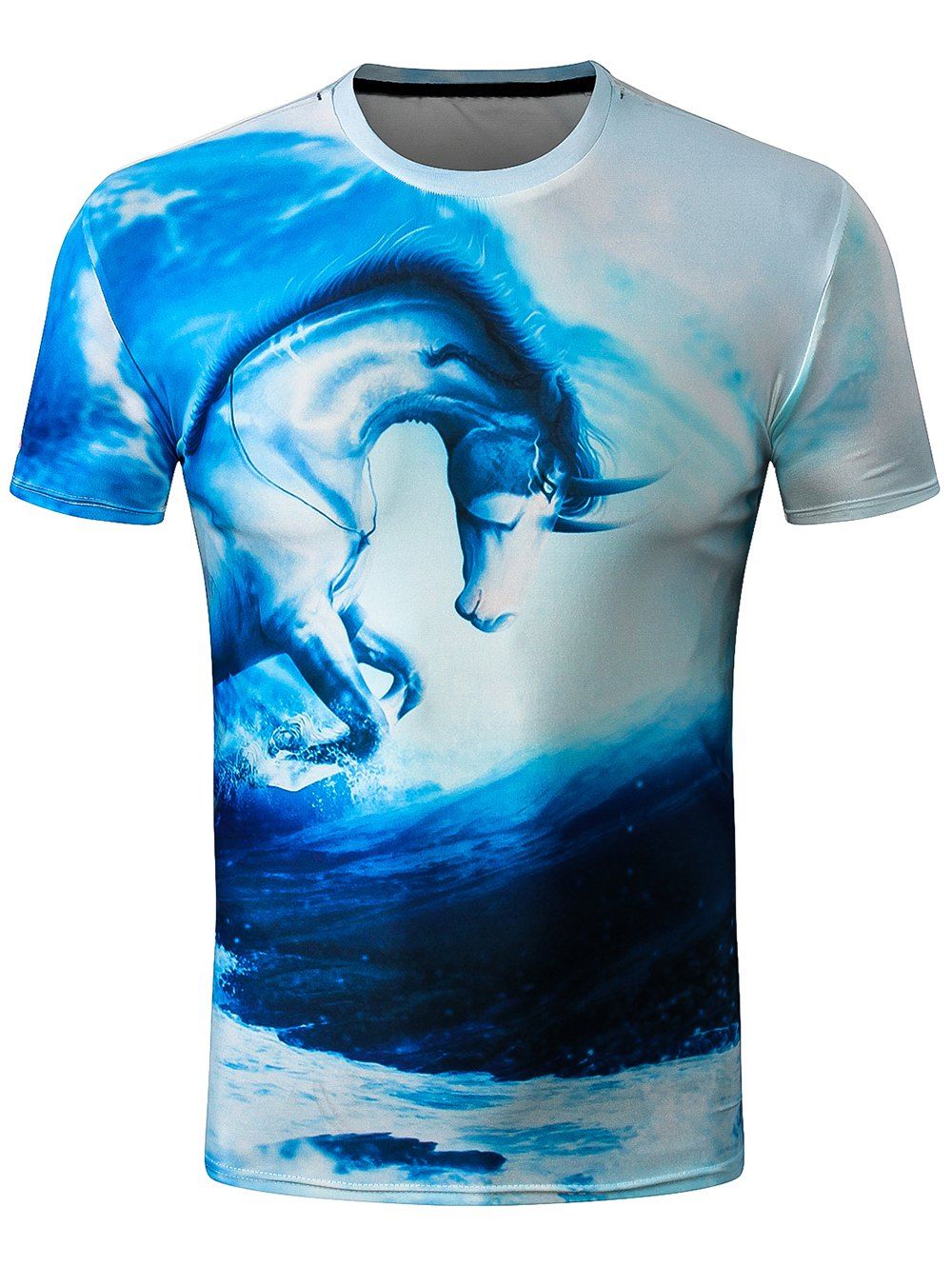 

Short Sleeve 3D Leaping Horse Print T-shirt, Butterfly blue