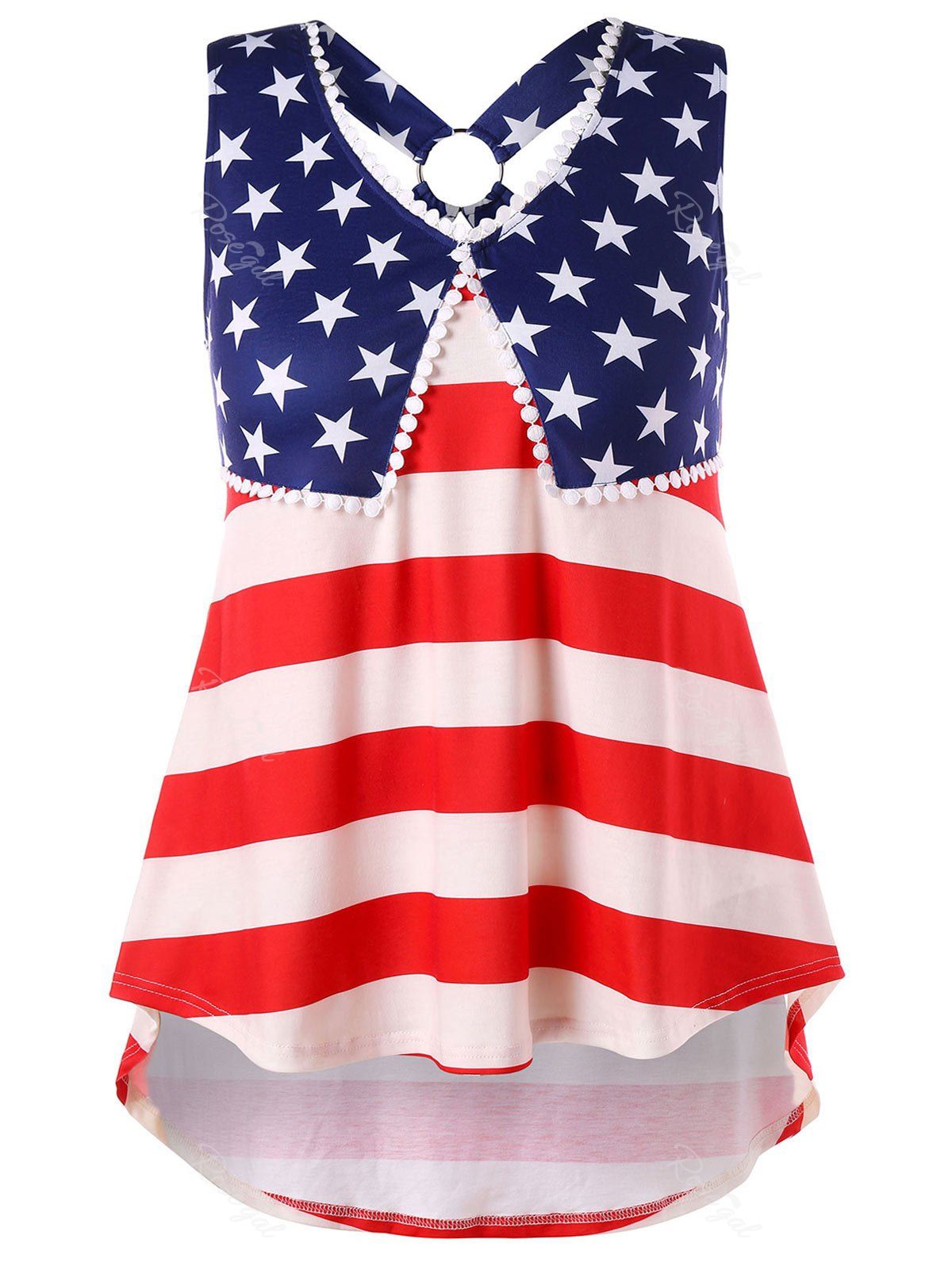 [61% OFF] Plus Size American Flag High Low Tank Top | Rosegal