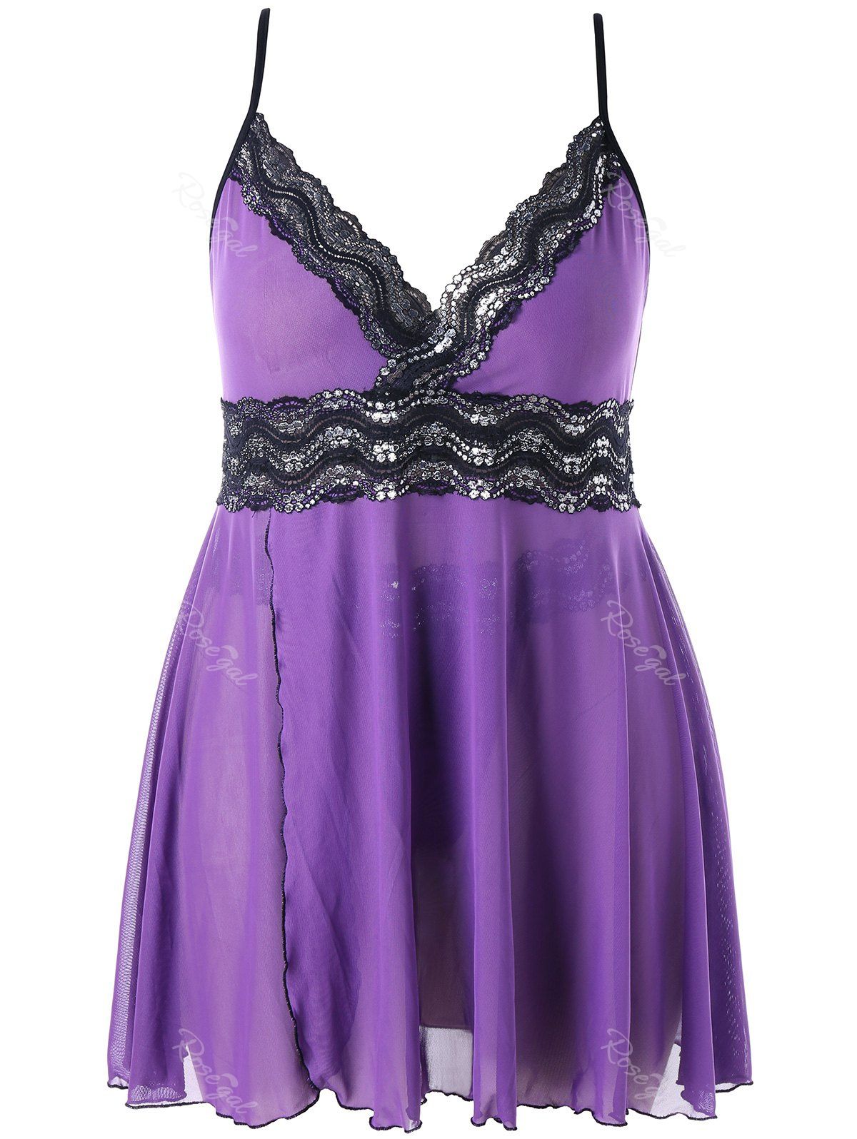 

Plus Size High Split Babydoll Set, Purple