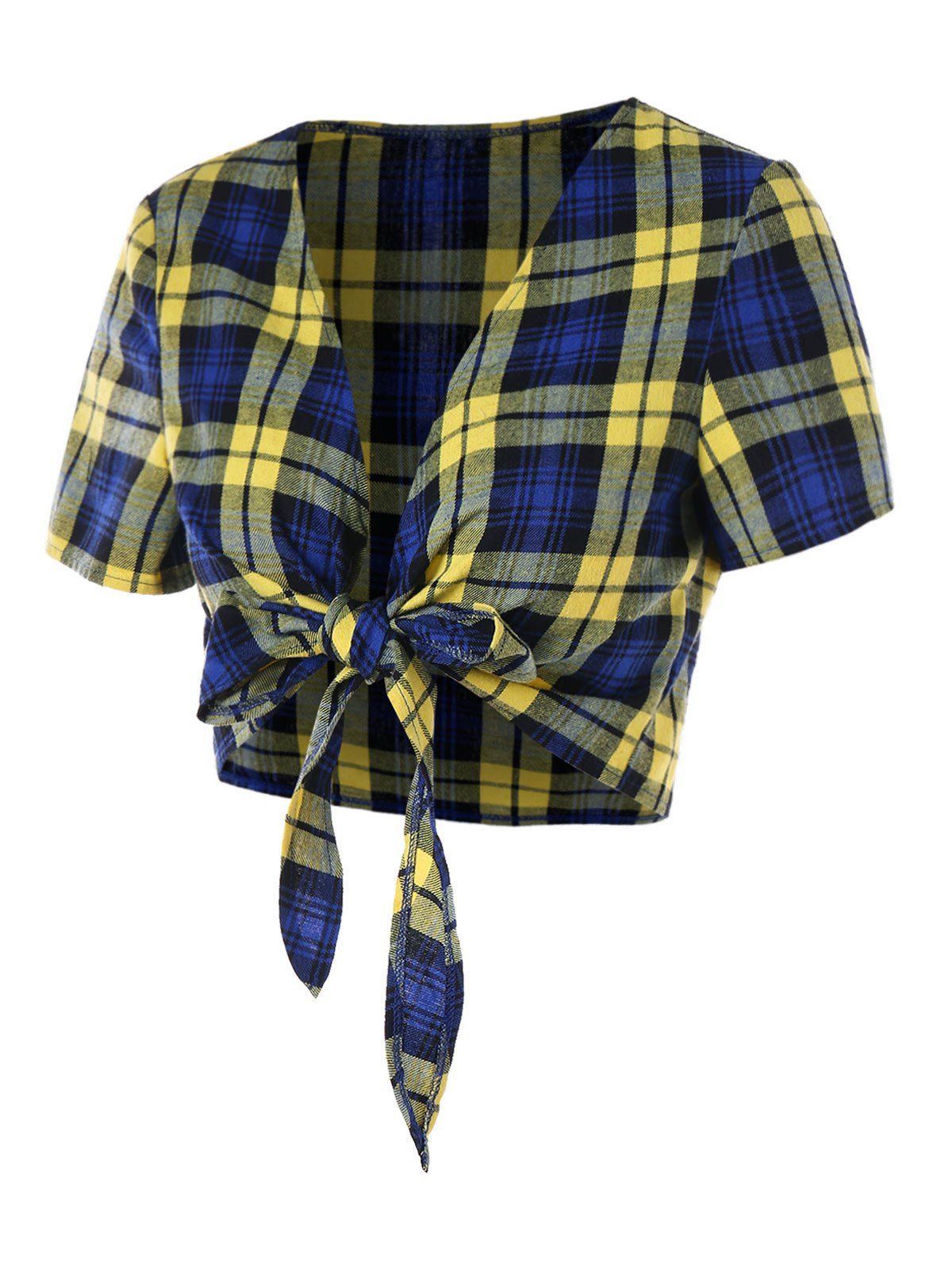

Plaid Bowknot Short Sleeve Crop Top, Colormix