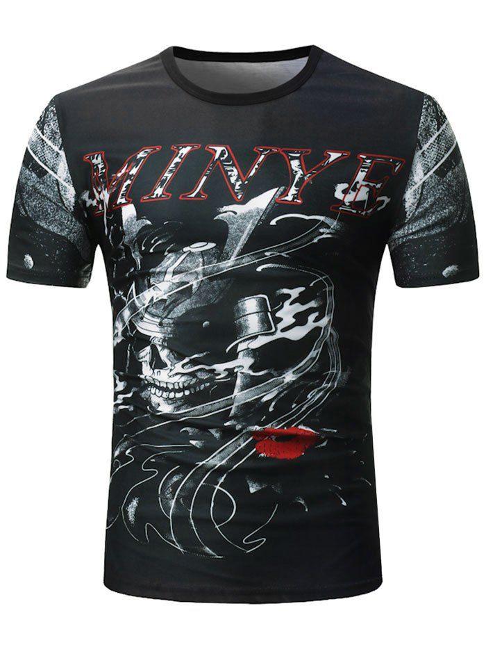 

Smoking Skull Letter Print T-shirt, Multi