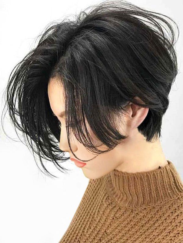 

Short Center Parting Straight Bob Lace Front Human Hair Wig, Natural black