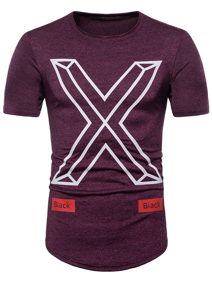 

Geometric Letter Printed Crew Neck T-shirt, Rose red