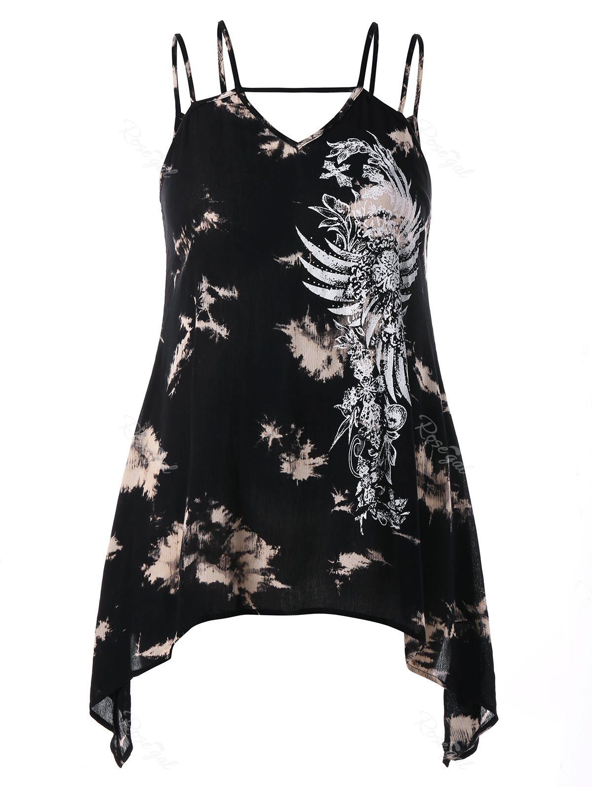 

Plus Size Graphic Handkerchief Tank Top, Black