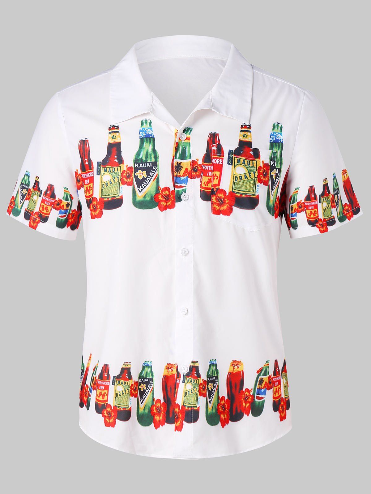 

Hawaiian Beer Bottles Print Short Sleeve Shirt, Milk white