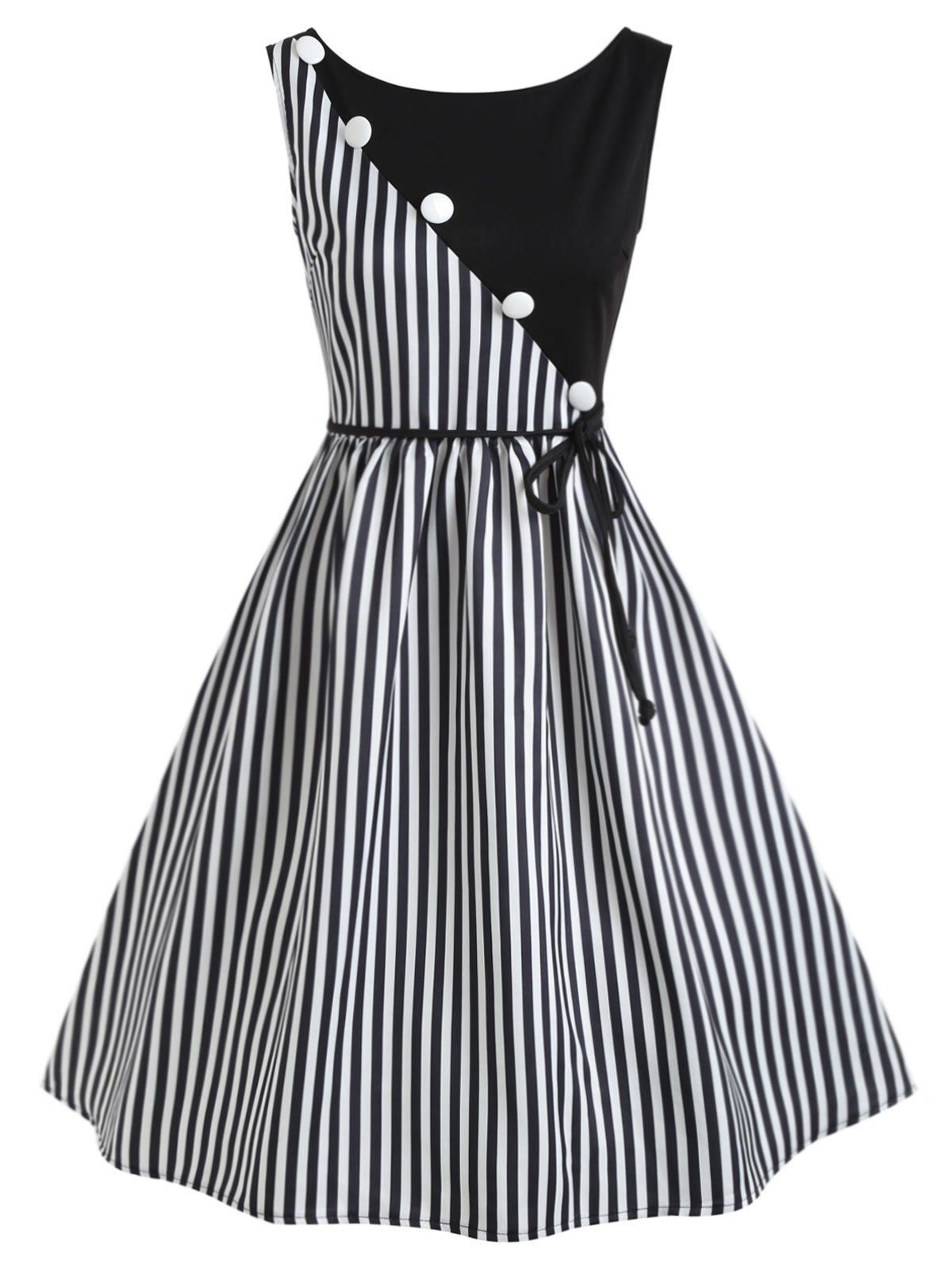 

Vertical Stripe Sleeveless Casual Dress, Black