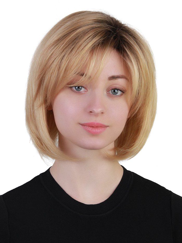 

Short Side Bang Colormix Straight Bob Human Hair Wig, Multi