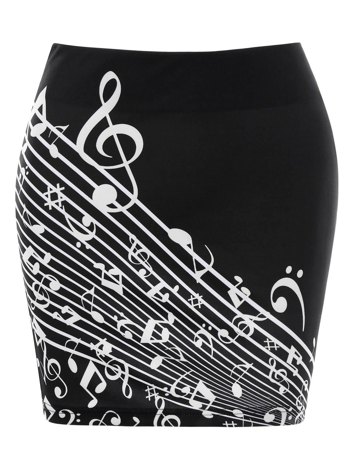 

Music Note Print Mini Bodycon Skirt, Black