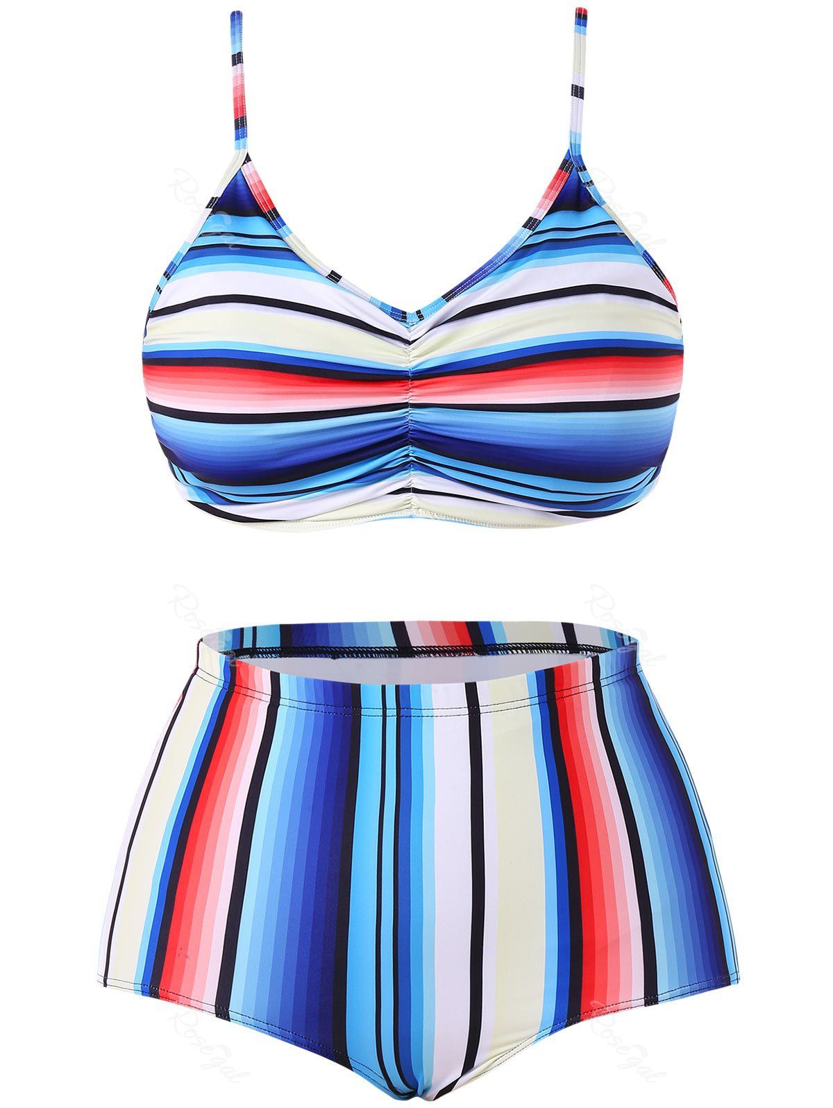 

Padded Plus Size Striped Bikini Set, Multi