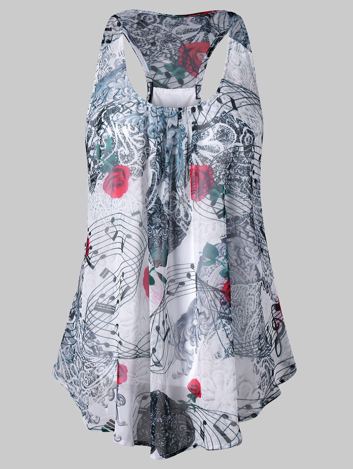 

Music Note Print Chiffon Tank Top, Multi