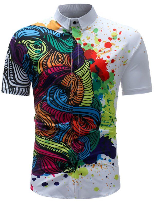 

Short Sleeve Colorful Spatter Paint Print Shirt, White