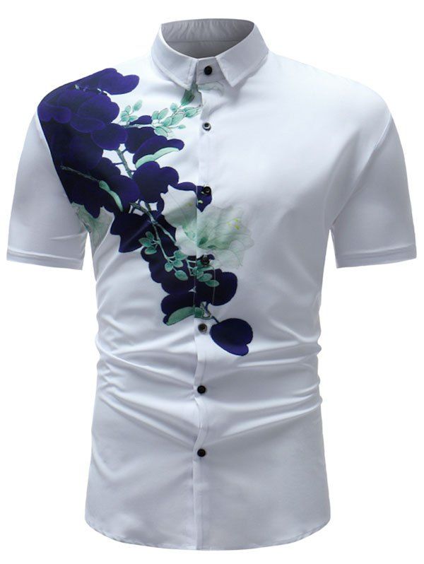 

Short Sleeve Spray of Flowers Print Shirt, White