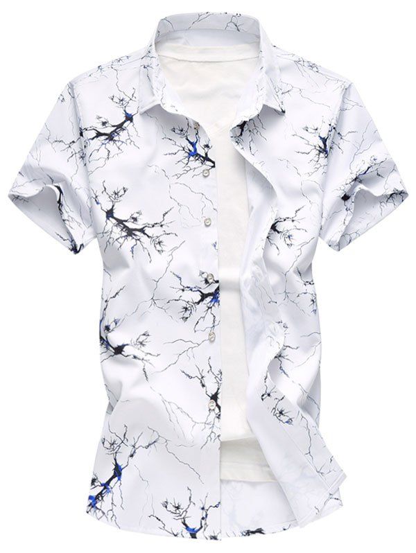 

Short Sleeve Tree Ink Painting Print Shirt, Blue