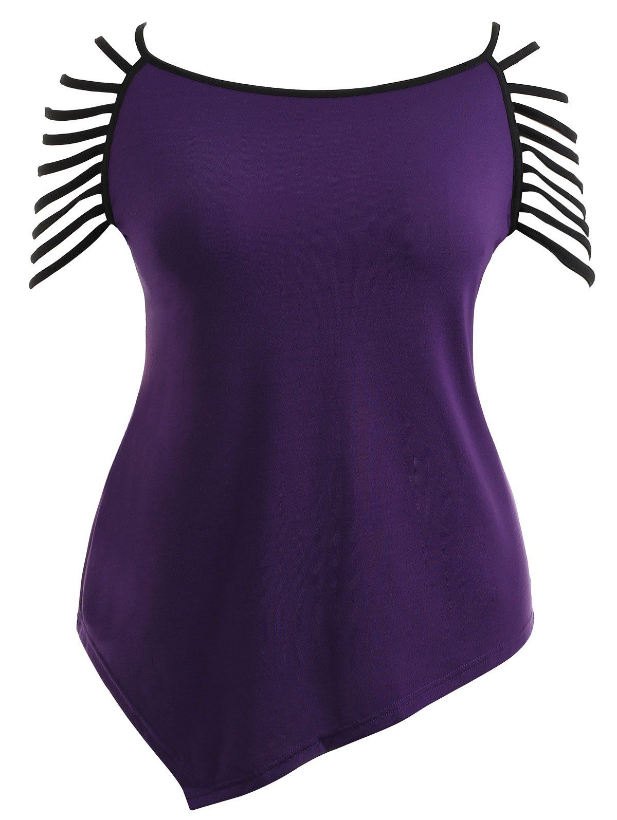 

Plus Size Lattice Asymmetrical T-shirt, Purple monster