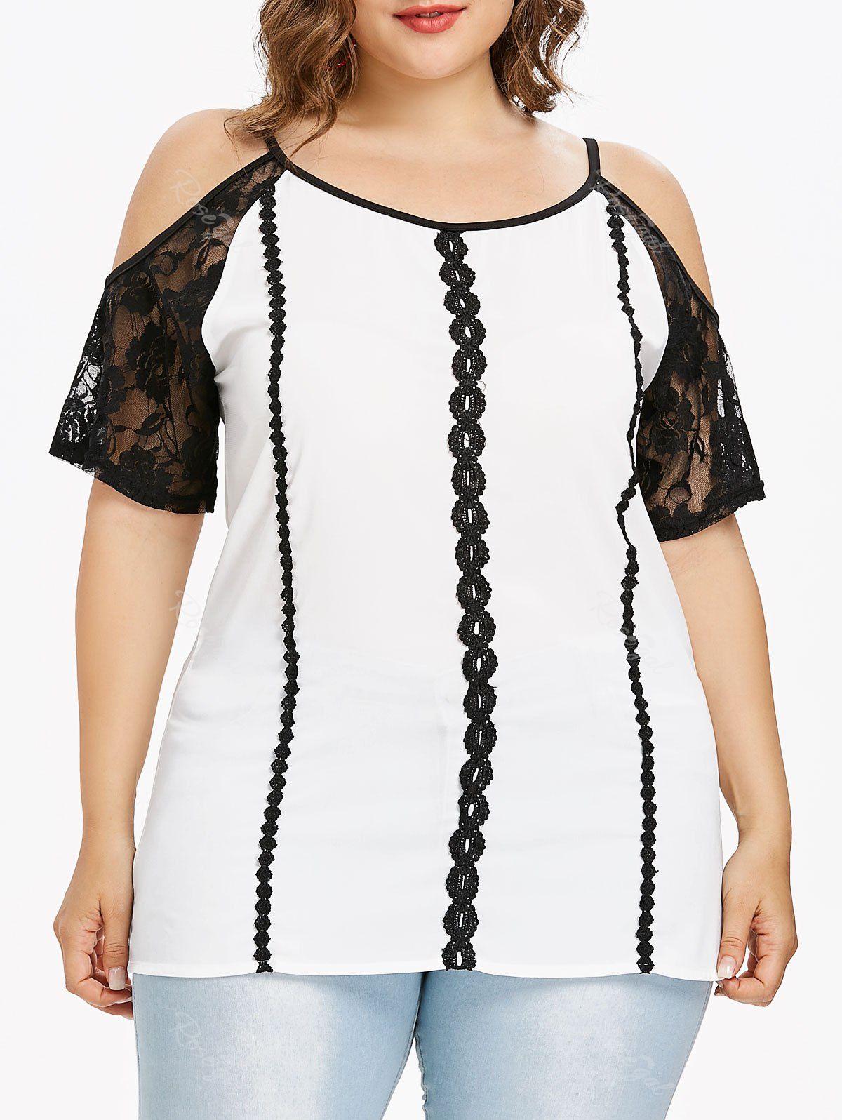 2019 cold shoulder plus size sequin insert top