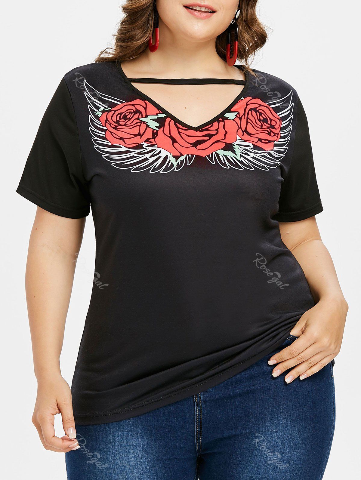 

Plus Size Floral Wing Tunic T-shirt, Black