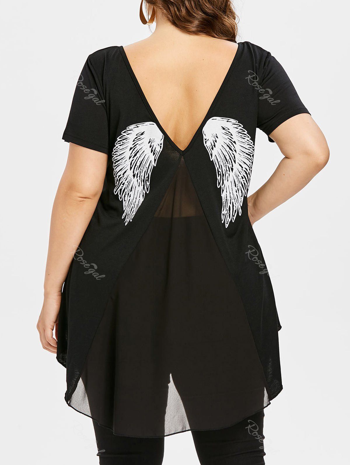 

Plus Size Ladder Front Wing Graphic T-shirt, Black