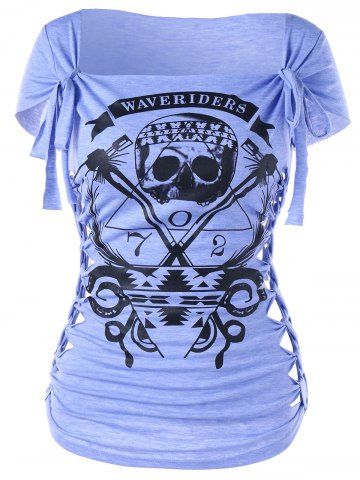 

Braided Shredding Skull Print Graphic Tee, Purple