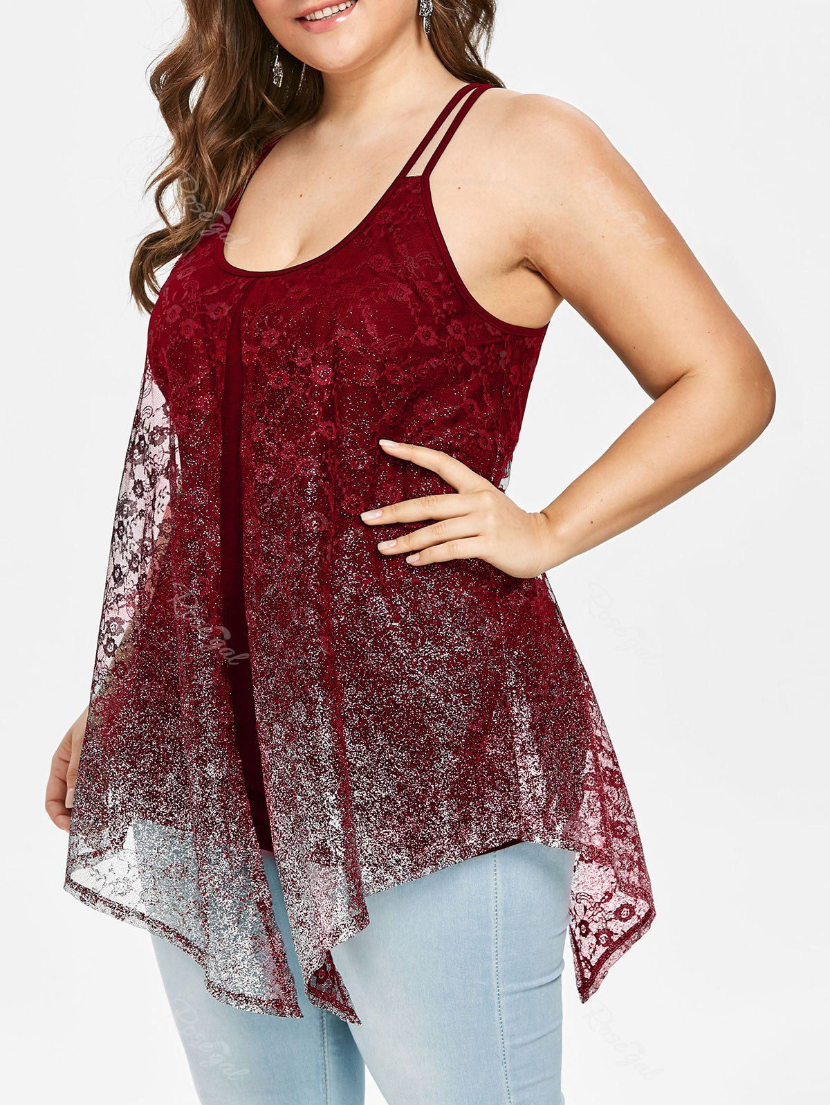 

Plus Size Glittery U Neck Tank Top, Red wine
