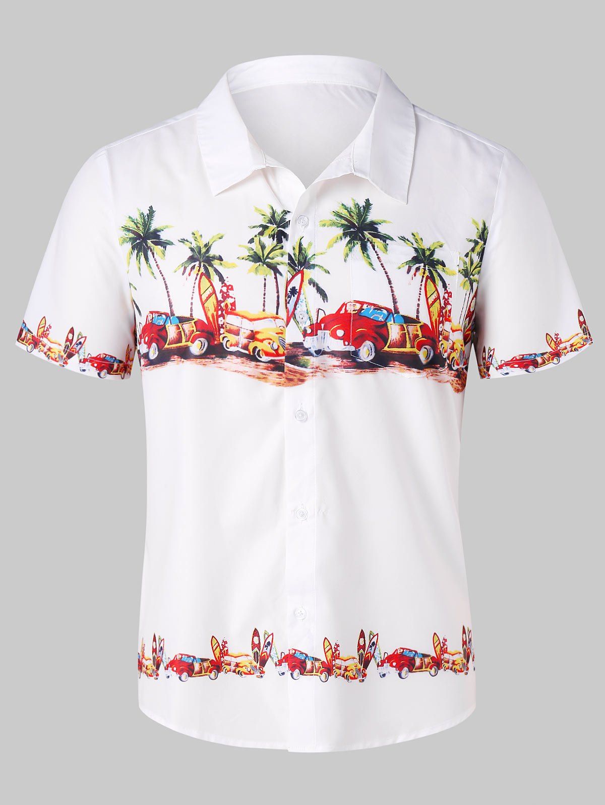 

Coconut Palm Cars Print Short Sleeve Casual Shirt, White