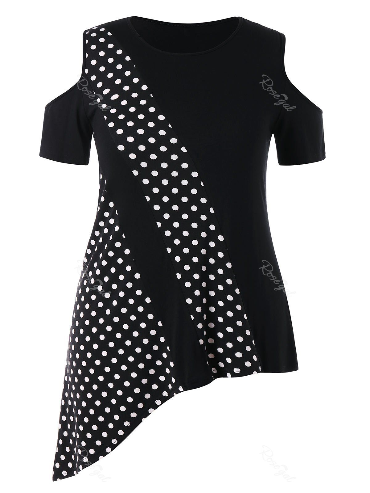 

Plus Size Asymmetrical Polka Dot T-shirt, Black