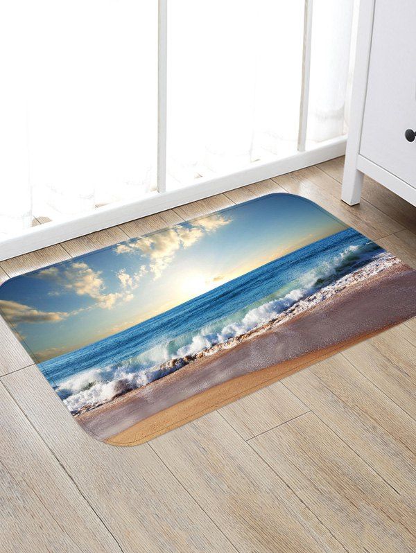

Beach Huge Sea Waves Scenery Printed Antiskid Floor Mat, Multi
