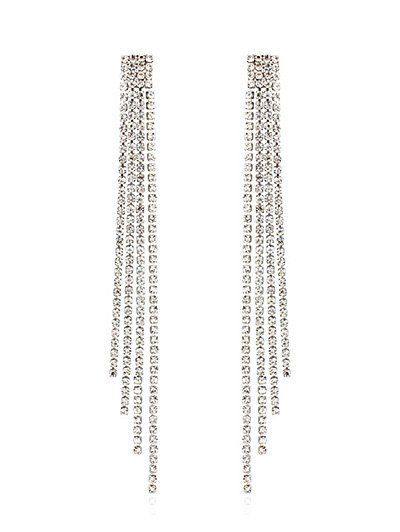 

Pair of Rhinestone Inlaid Wedding Party Long Earrings, Silver