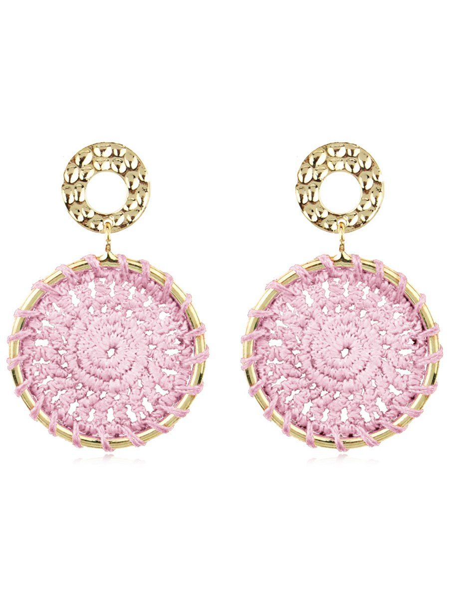 

Pair of Boho Style Circle Knitted Earrings, Pink