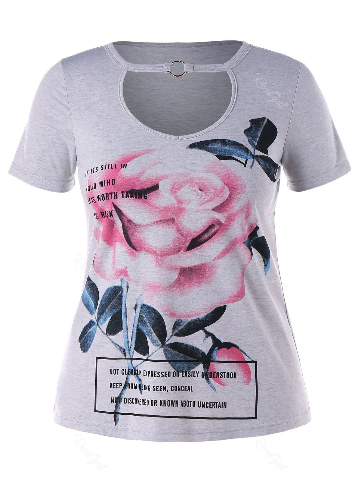 

Plus Size Rose Cut Out T-shirt, Gray