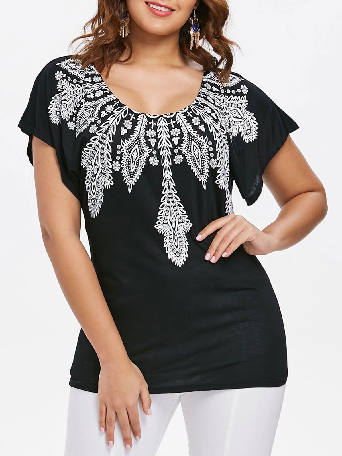 

Ethnic Paisley Print Short Sleeve T-shirt, Black