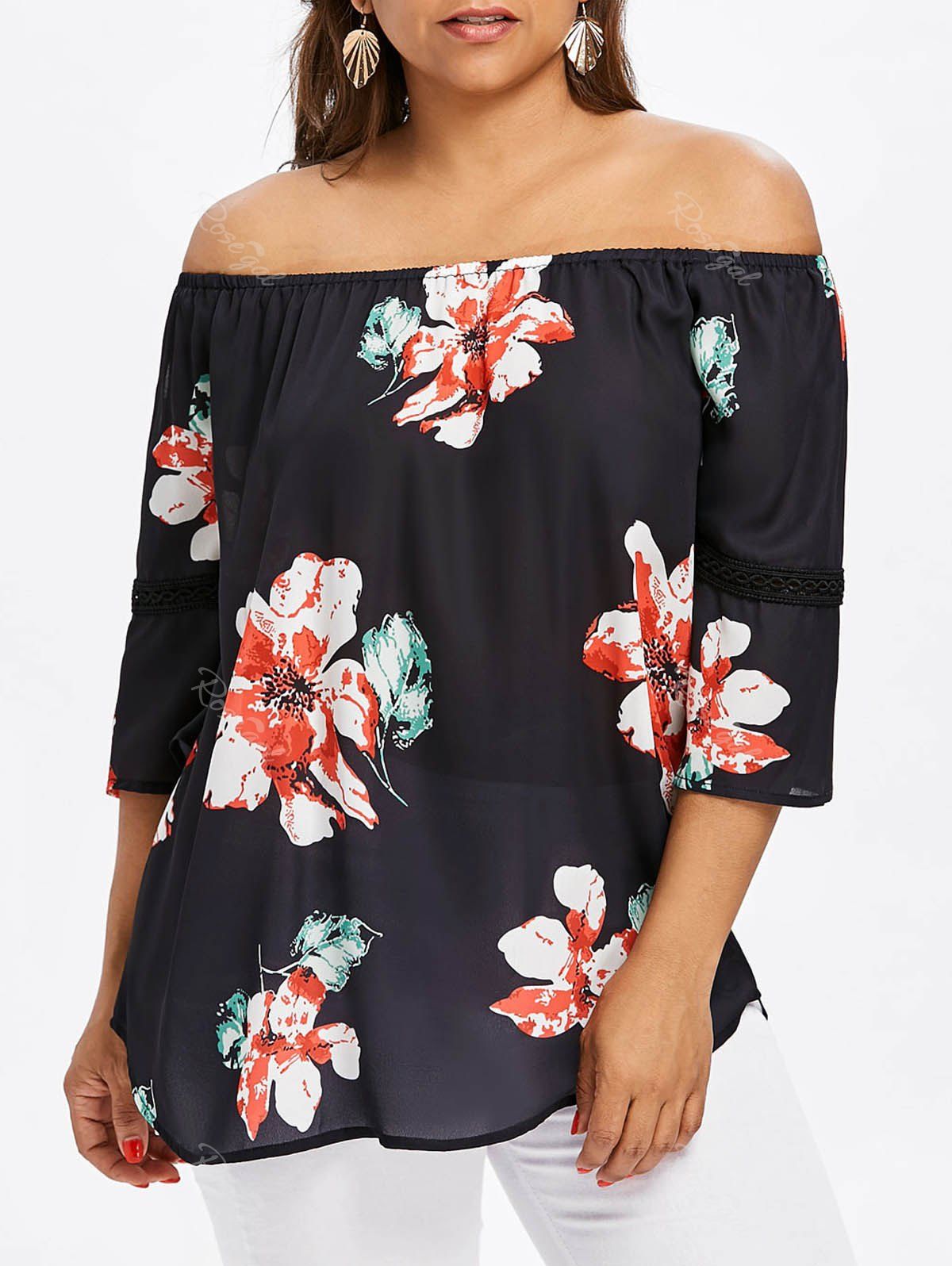 

Off The Shoulder Plus Size Floral Blouse, Black
