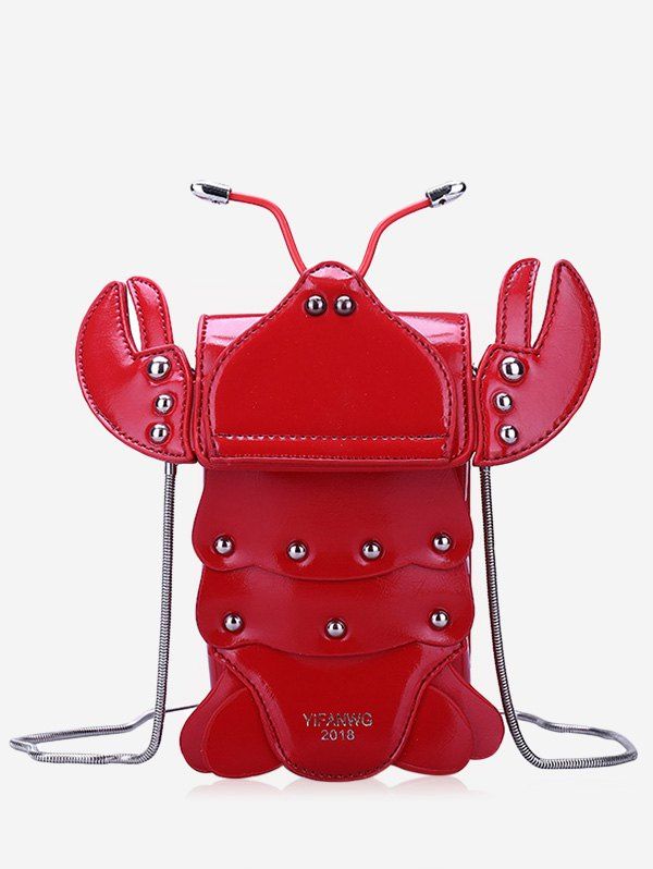 

Flap Studded Chic Cray Shaped Crossbody Bag, Red