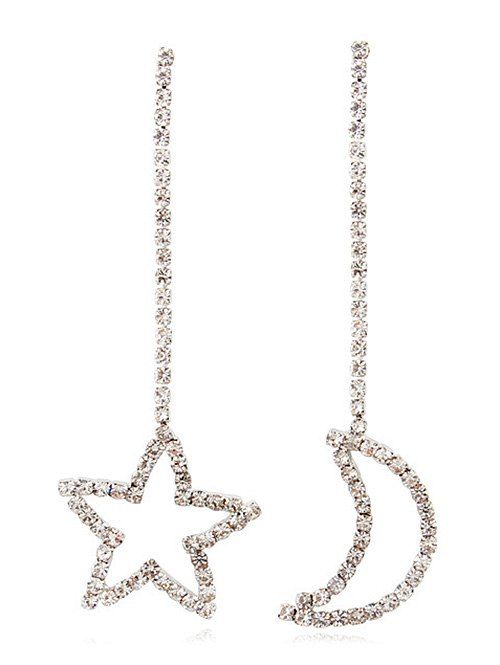 

Asymmetric Rhinestone Inlaid Star Moon Dangle Earrings, Silver