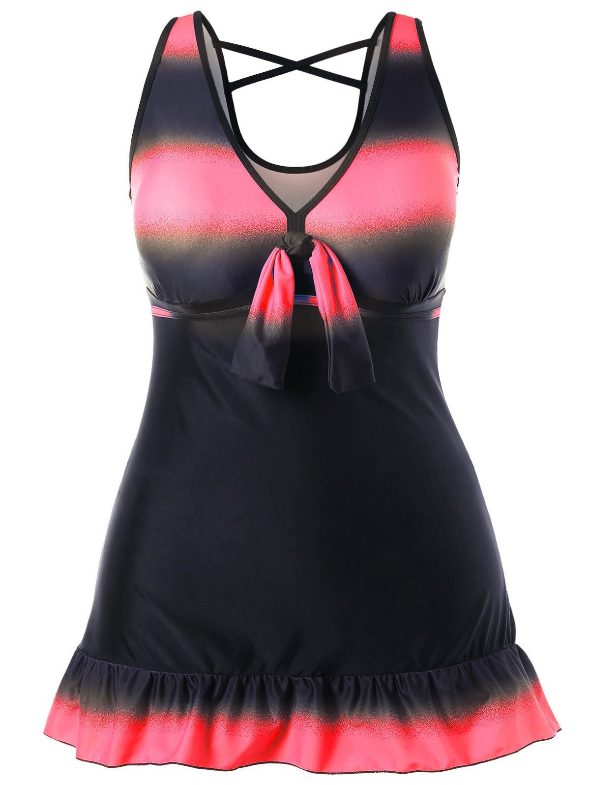 

Cutout Plus Size Frill Boyleg Tankini Set, Orange
