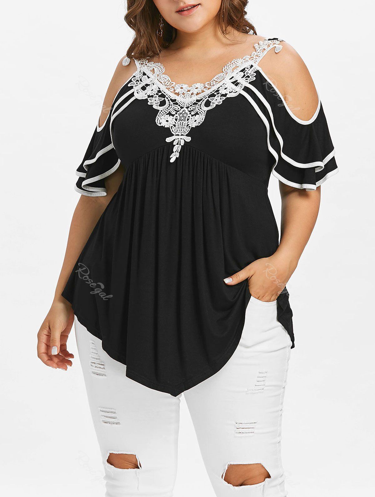Latest Plus Size Tiered Sleeve Cold Shoulder T-shirt  