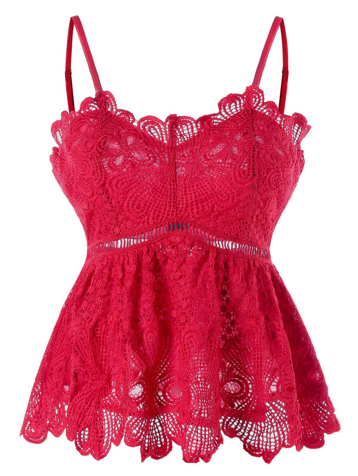 

Spaghetti Strap Floral Lace Tank Top, Red