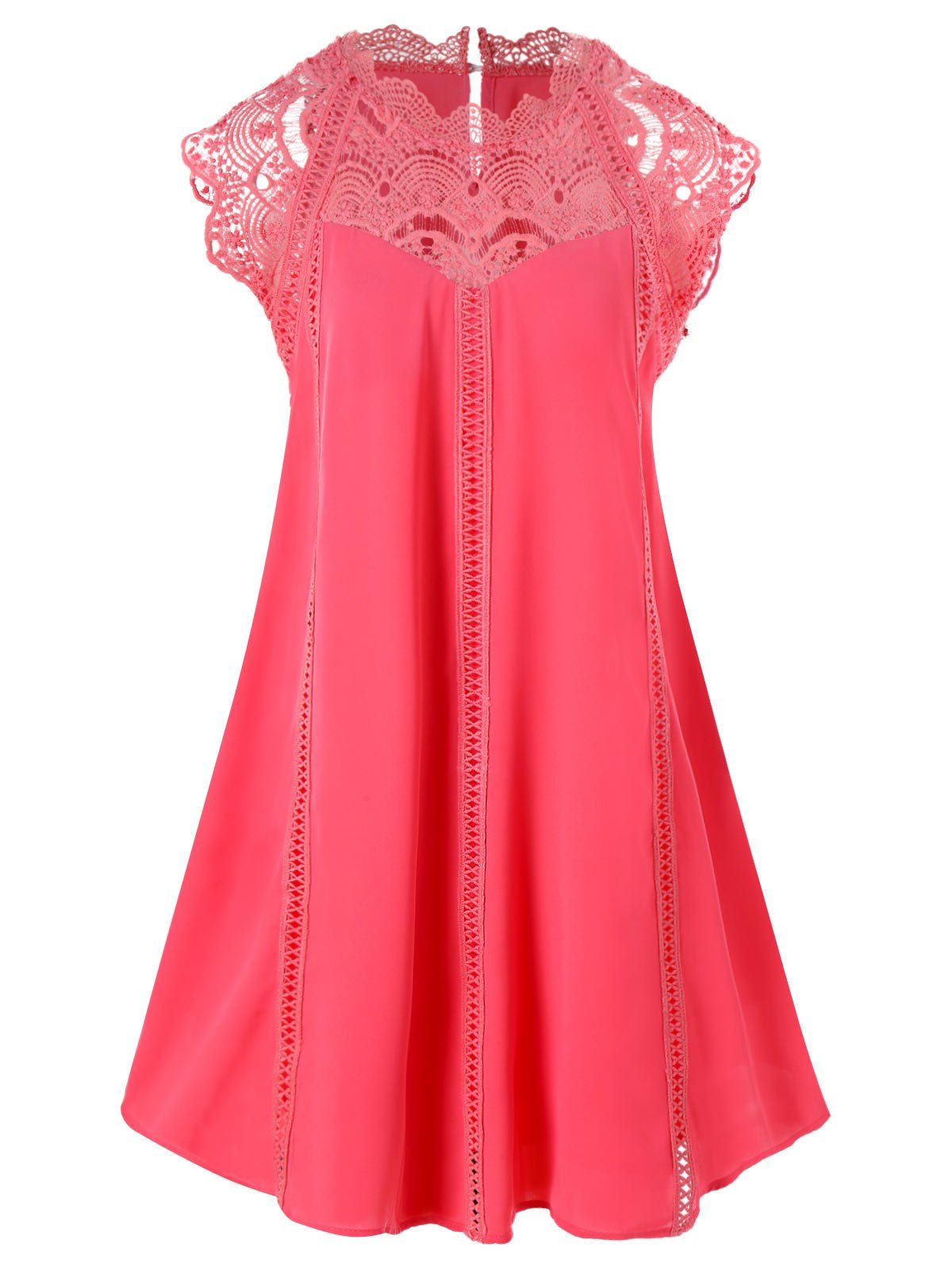 

Lace Panel Mini Trapeze Dress, Watermelon pink