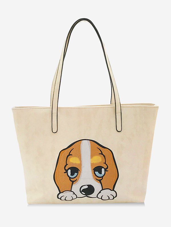 

Cartoon Embroidery Leisure Shopping Bag, Beige