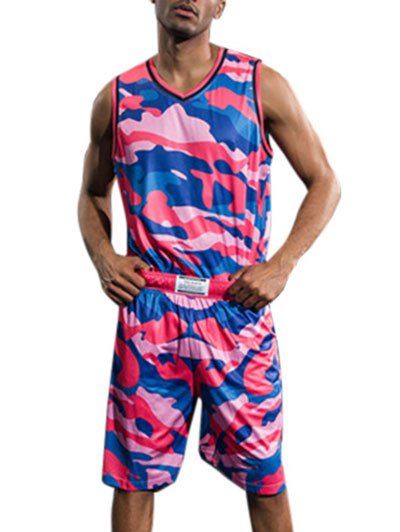 

Quick Dry Colorful Camo Print Basketball Suit, Rose red