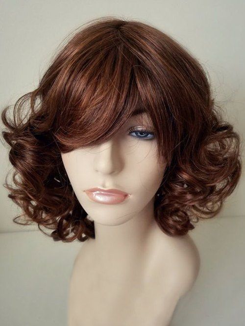 

Short Side Bang Fluffy Curly Capless Synthetic Wig, Brown