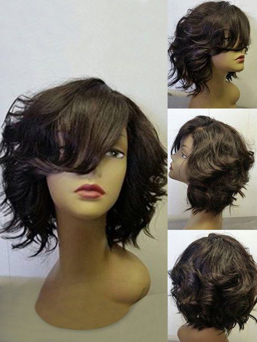 

Short Inclined Bang Fluffy Wavy Synthetic Wig, Natural black