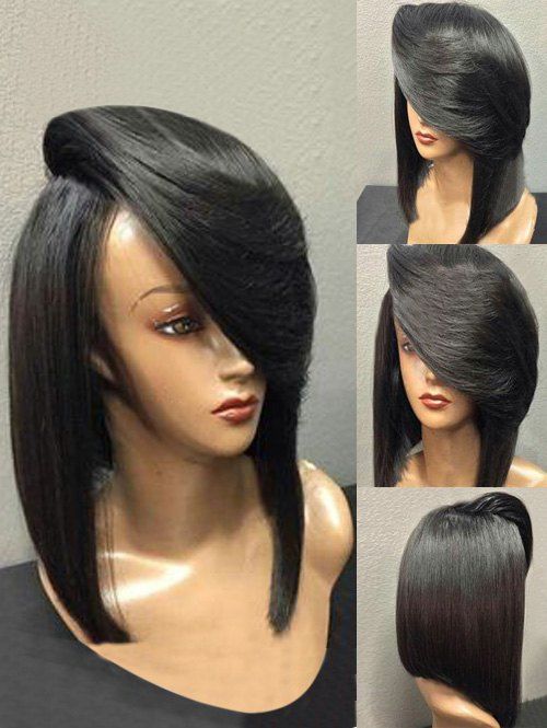 

Short Oblique Bang Straight Heat-resistant Synthetic Wig, Black