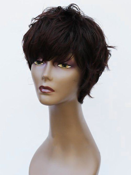 

Short Side Bang Natural Straight Synthetic Wig, Deep brown