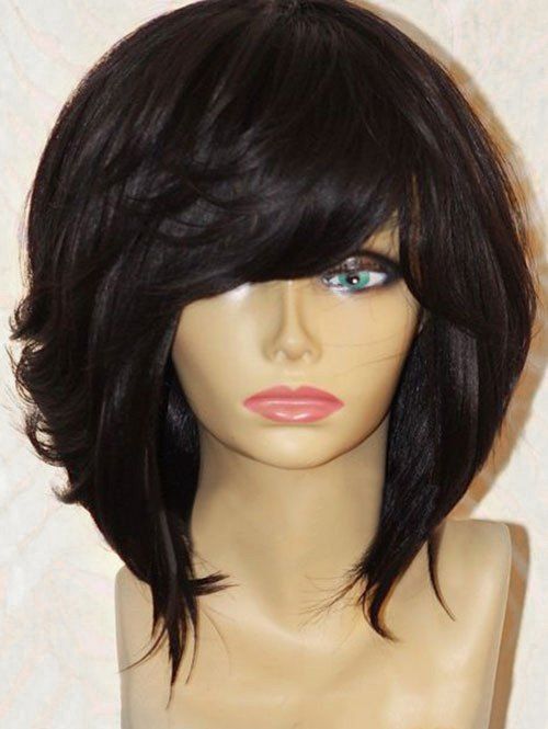 

Short Side Fringe Straight Heat Resistant Synthetic Wig, Black